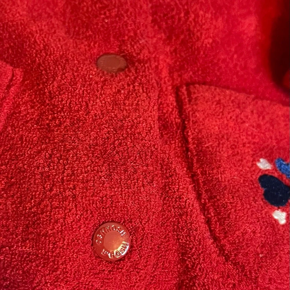 VTG 80s 90s Oshkosh Baby Infant Girls 0/3M Red Terry Cloth Snap Front Winter Top